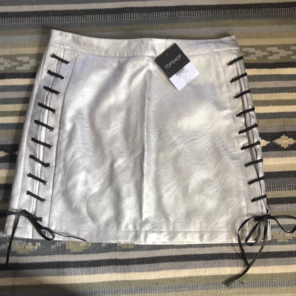Topshop Silver Metallic Lace-Up Mini Skirt